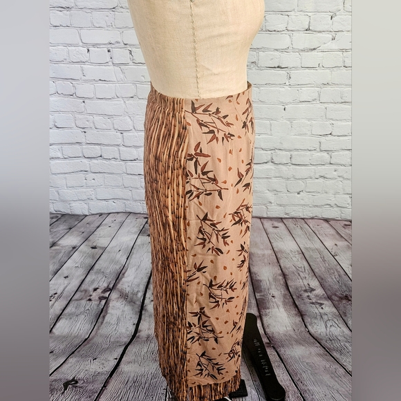 Doncaster NWOT Brown & Tan Bamboo Leaf Rayon & Flax Faux Wrap Skirt Size 18 - Picture 4 of 7